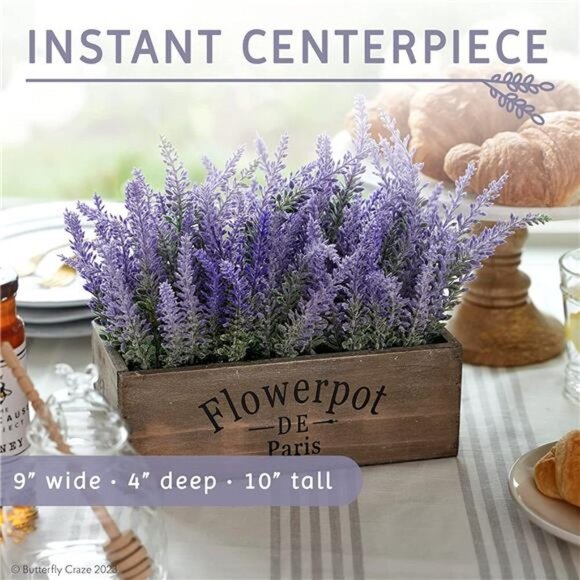 Artificial Lavender Plants in Rustic Wooden Planters - Lifelike, Stunning Flower - Picture 2 of 6